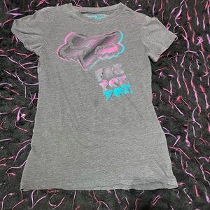 Fox Gray Tee with Pink & Teal Graphic